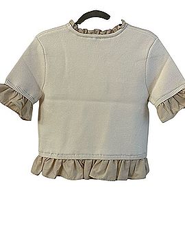 Greige Ruffle-Trim Short Sleeve Top Short Sleeve T-Shirt (view 2)