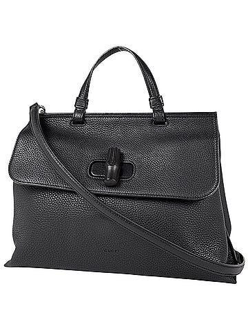 Gucci Gucci Bamboo Daily Medium 2-Way Leather Handbag, Black, 392013, Women's (view 1)