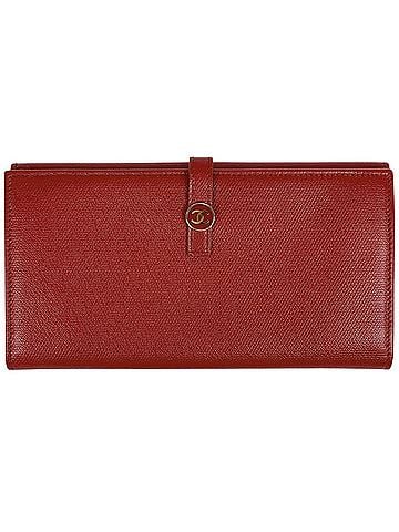 Chanel Chanel CHANEL Long Wallet Coco Mark Leather Red Women's (view 1)