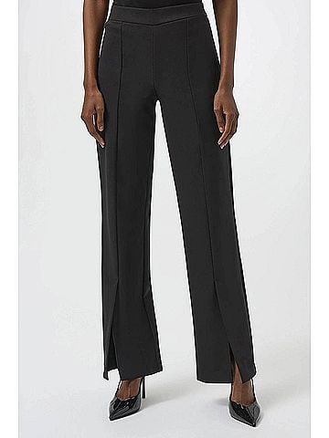Joseph Ribkoff Split Front Twill Pull On Straight Pants in Black (view 2)