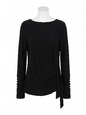 Joseph Ribkoff Boat Neck Waist Tie Long Sleeve Top in Black (view 1)