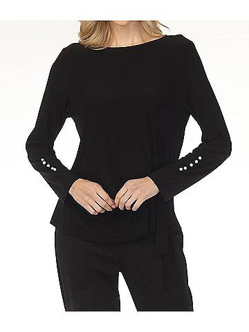 Joseph Ribkoff Boat Neck Waist Tie Long Sleeve Top in Black (view 2)