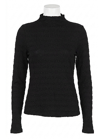 Joseph Ribkoff Textured Knit Mock Neck Fitted Top in Black (view 1)