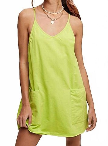 Listicle Mini Dress Romper in Lime Green (view 2)