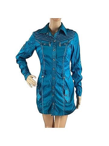 Coogi Shiny Snap Front Stretch Utility Mini Shirt Dress Casual Dress (view 2)