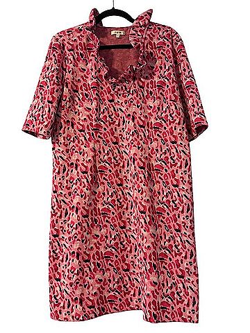 Tyler Boe Pink Leopard Print Ruffle Neck Tunic Casual Dress (view 1)