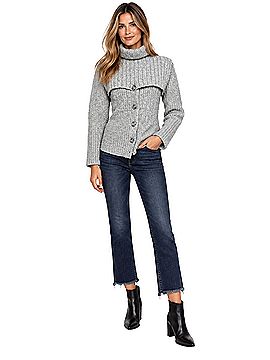 Rosetta Getty Collective Layered Button Up Gray Ribbed Turtleneck Sweater (view 1)