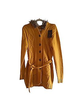 Kian D. Los Angeles Belted Knit Cardigan Sweater with Faux Fur Edged Hood Cardigan (view 1)
