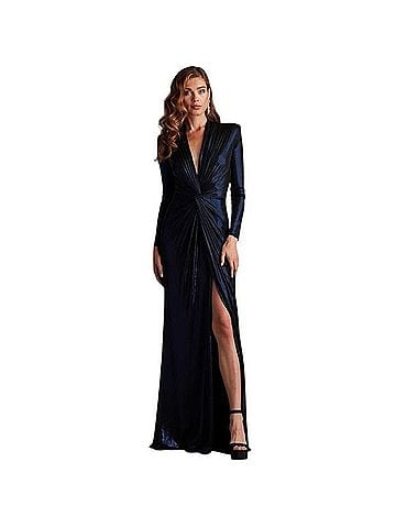 Tadashi Shoji Ferrum Metallic Twist Drape Gown Cocktail Dress (view 1)