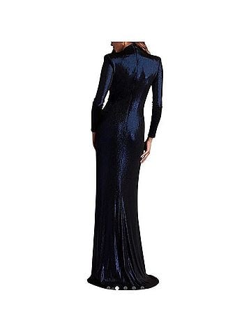 Tadashi Shoji Ferrum Metallic Twist Drape Gown Cocktail Dress (view 2)