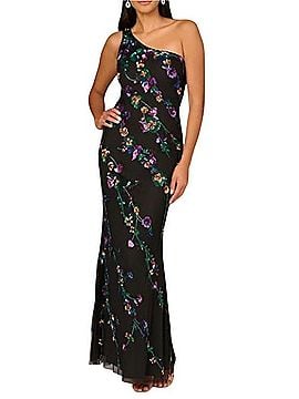 Aidan Mattox Beaded Mesh One Shoulder Sleeveless Mermaid Gown Cocktail Dress (view 1)