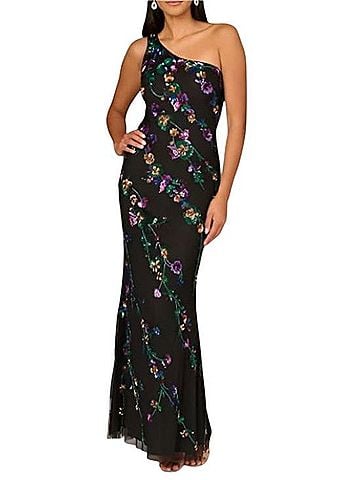 Aidan Mattox Beaded Mesh One Shoulder Sleeveless Mermaid Gown Cocktail Dress (view 1)