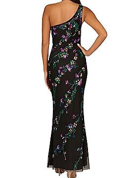 Aidan Mattox Beaded Mesh One Shoulder Sleeveless Mermaid Gown Cocktail Dress (view 2)
