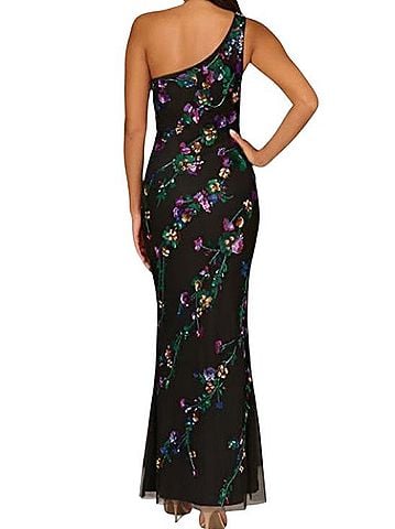 Aidan Mattox Beaded Mesh One Shoulder Sleeveless Mermaid Gown Cocktail Dress (view 2)