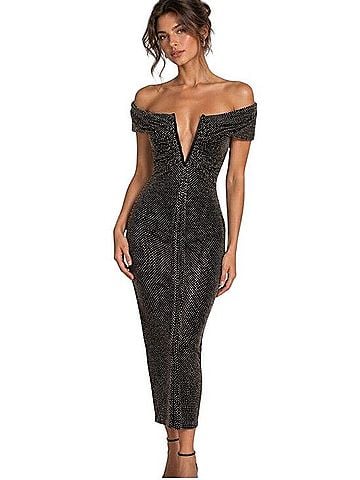 Self-Portrait Printed Mesh Rhinestone Midi Dress Cocktail Dress (view 1)