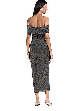 Self-Portrait Printed Mesh Rhinestone Midi Dress Cocktail Dress (view 2)