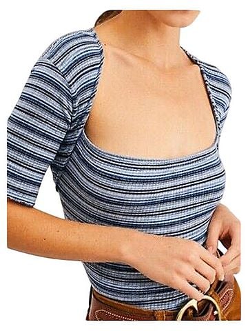 Free People Striped Square-Neck Short Sleeve T-Shirt (view 1)