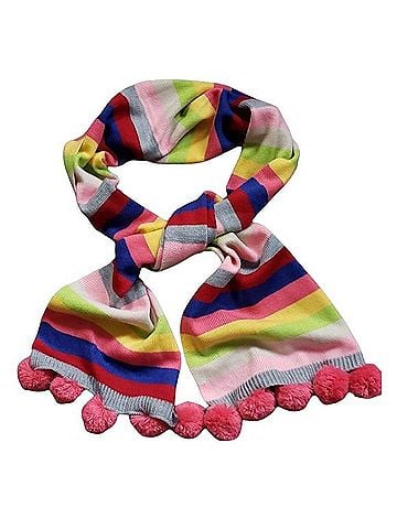Talbots Multicolor Striped Pom Pom Knit Scarf Scarf (view 2)
