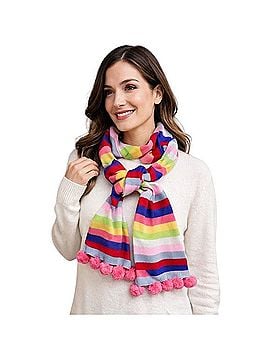 Talbots Multicolor Striped Pom Pom Knit Scarf Scarf (view 1)