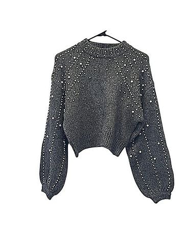 Zara Pearl Embellished Cropped Sweater Pullover Sweater (view 1)