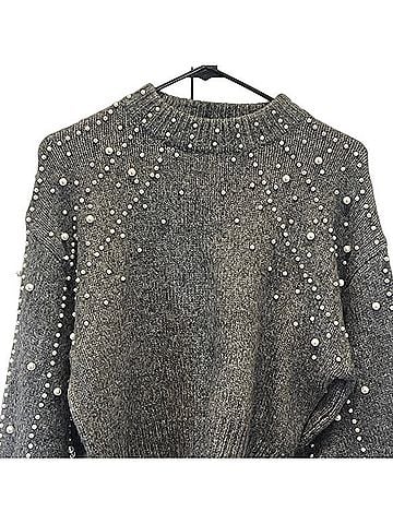 Zara Pearl Embellished Cropped Sweater Pullover Sweater (view 2)