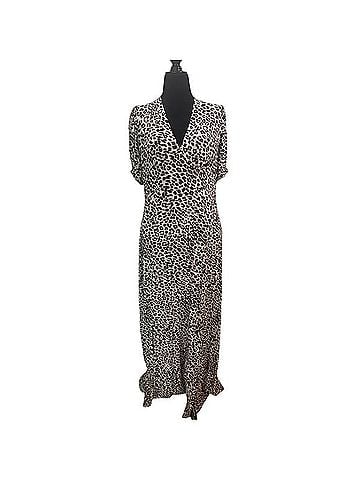 ASOS Plunge Leopard Print Tea Dress Casual Dress (view 1)