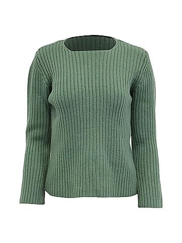 Theory Theory Knitted Square Neck Longsleeve Sweater in Green Wool (view 1)