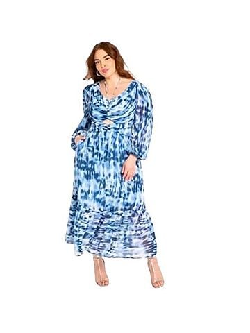 ELOQUII Blue Tie-Dye Midi Dress Casual Dress (view 1)