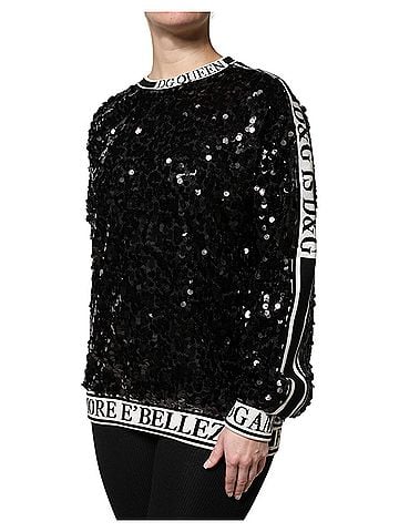 Dolce & Gabbana Black DG Queen Sequin Pullover Women's Sweater (view 2)