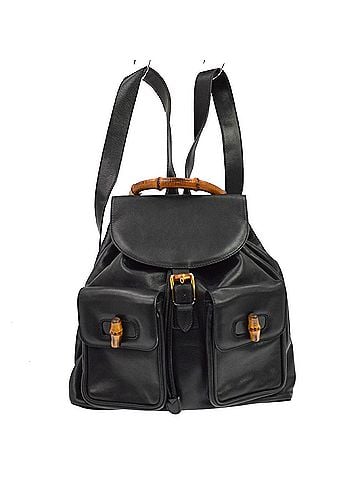 Gucci Vintage Bamboo Leather Black Leather Backpack Bag (view 1)