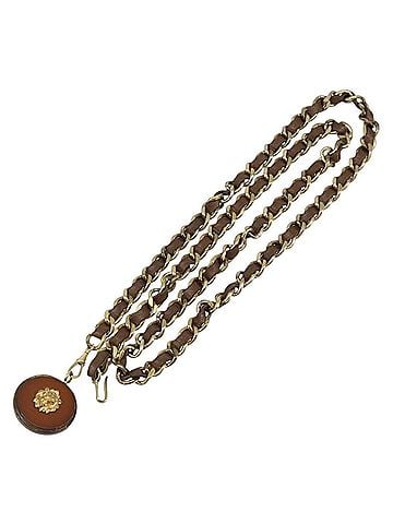 Chanel Vintage Logo Chain Belt Metal And Leather Brown Metal Belts Accessory (view 1)