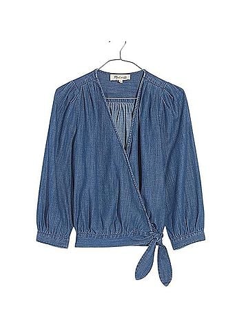 Madewell Wrap Chambray Denim Top 3/4 Sleeve Top (view 1)