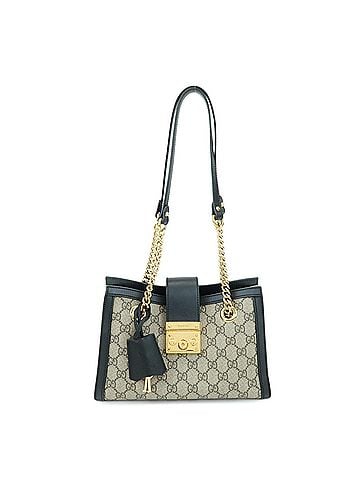 Gucci Padlock Chain Gg Coated Canvas With Leather Beige Canvas Tote Bag Bag (view 1)