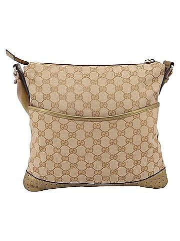 Gucci Zip Messenger Gg Canvas With Perforated Leather Beige Canvas Handbag (view 1)