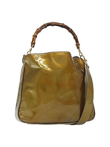 Gucci Vintage Bamboo Handle Open Hobo Leather Gold Patent_Leather Shoulder Bag Bag (view 1)