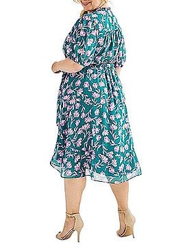 Draper James RSVP Teal Floral Wrap Midi Dress Casual Dress (view 2)