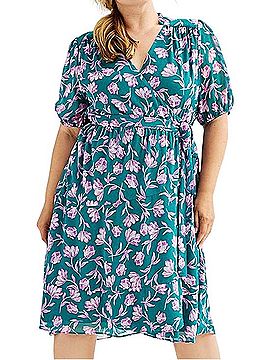 Draper James RSVP Teal Floral Wrap Midi Dress Casual Dress (view 1)