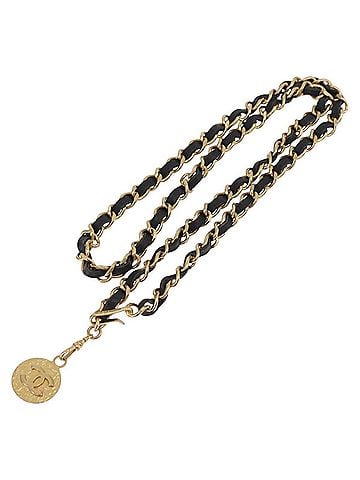 Chanel Vintage Logo Chain Belt Metal And Leather Gold Metal Belts Accessory (view 2)