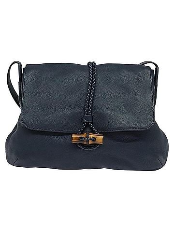 Gucci Hip Bamboo Flap Leather Blue Leather Handbag (view 1)