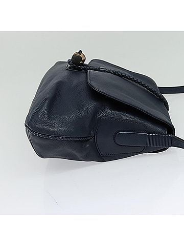 Gucci Hip Bamboo Flap Leather Blue Leather Handbag (view 2)