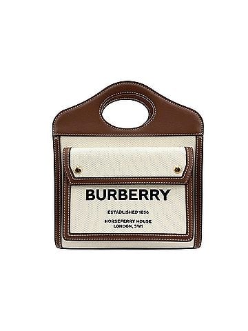 Burberry Logo Pocket Leather With Check Canvas Brown Canvas Tote Bag Bag (view 1)