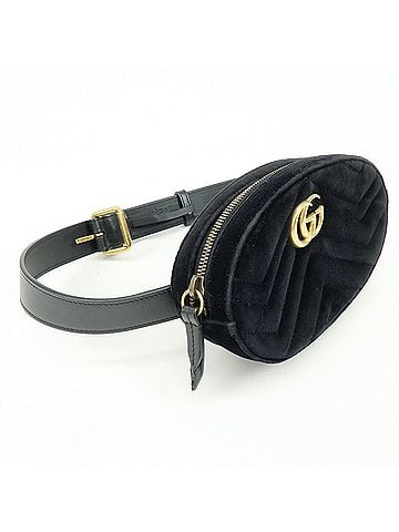 Gucci Gg Marmont Belt Embellished Matelasse Velvet Black Velvet Handbag (view 2)