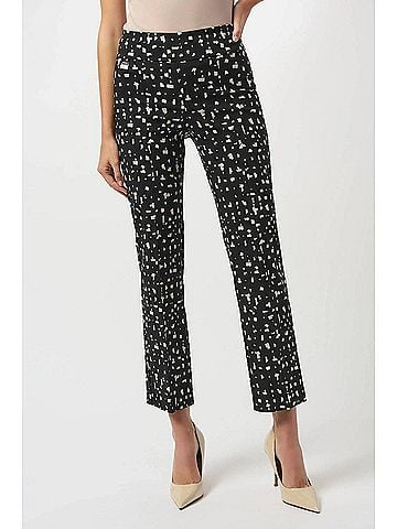 Joseph Ribkoff Abstract Print Slim Ankle Pants in Black/Moonstone (view 2)