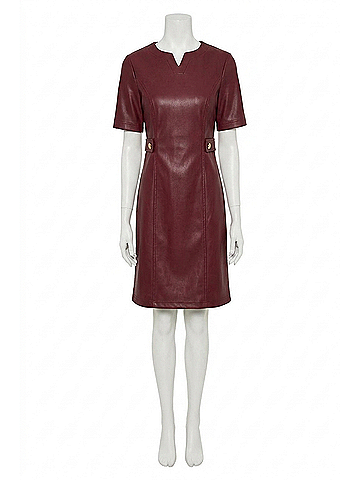 Joseph Ribkoff Leatherette Short Sleeve A-Line Dress in Merlot (view 1)