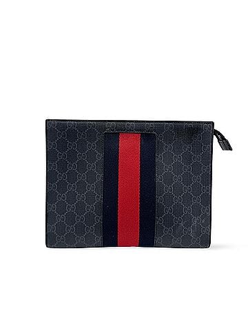 Gucci Web Zip Pouch Gg Coated Canvas Black Canvas Clutche &amp; Pouche Bag (view 1)