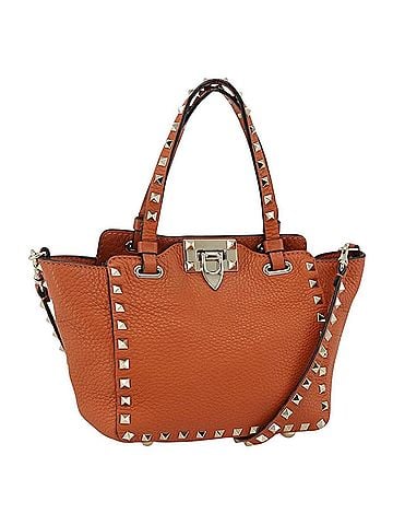 Valentino Garavani Rockstud Pebbled Leather Orange Leather Tote Bag Bag (view 1)