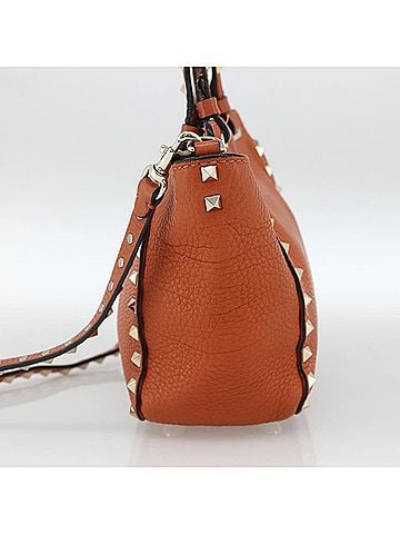 Valentino Garavani Rockstud Pebbled Leather Orange Leather Tote Bag Bag (view 2)
