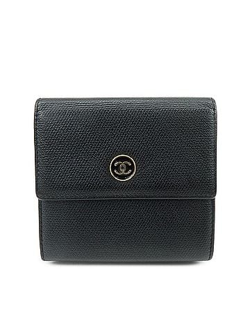 Chanel Cc Button Coin Purse Leather Black Calfskin Card Holders Accessory (view 1)