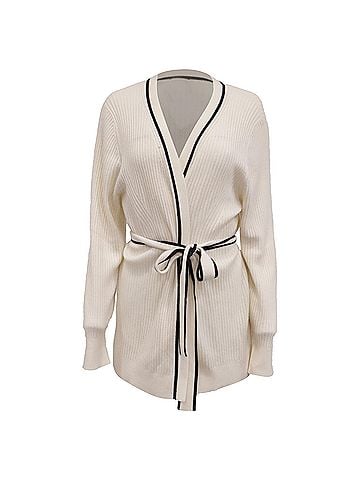 HUGO BOSS Hugo Boss Knit Tie Belt Cardigan in White Wool (view 1)