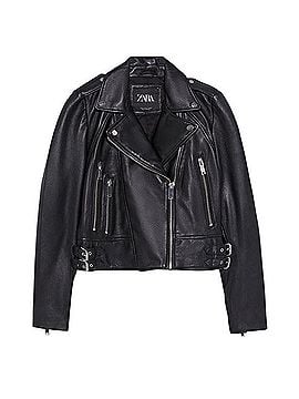 Zara Black Leather Moto Jacket Leather Jacket (view 1)